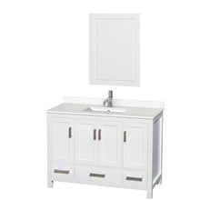 Load image into Gallery viewer, Wyndham Sheffield 48 Inch Single Bathroom Vanity in White, White Quartz Countertop, Undermount Square Sink, 24 Inch Mirror- Wyndham