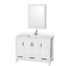 Load image into Gallery viewer, Wyndham Sheffield 48 Inch Single Bathroom Vanity in White, White Quartz Countertop, Undermount Square Sink, Medicine Cabinet- Wyndham