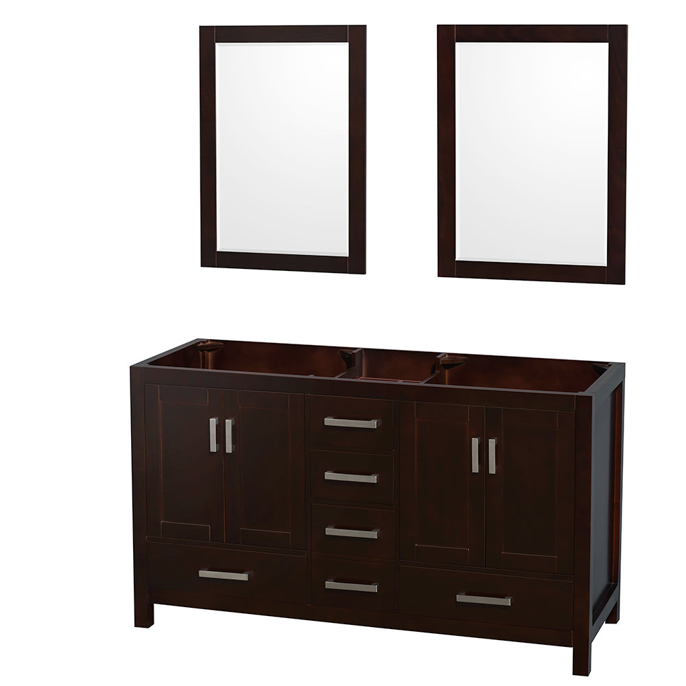 Wyndham Sheffield 60 Inch Double Bathroom Vanity in Espresso, No Countertop, No Sinks, and 24 Inch Mirrors- Wyndham