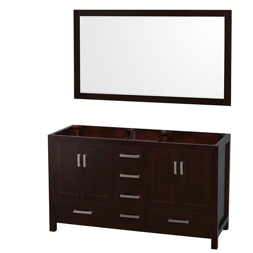 Wyndham Sheffield 60 Inch Double Bathroom Vanity in Espresso, No Countertop, No Sinks, and 58 Inch Mirror- Wyndham