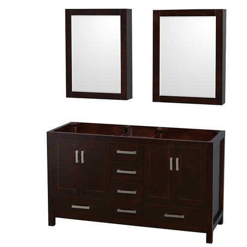 Wyndham Sheffield 60 Inch Double Bathroom Vanity in Espresso, No Countertop, No Sinks, and Medicine Cabinets- Wyndham