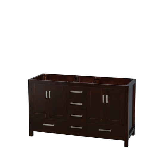 Wyndham Sheffield 60 Inch Double Bathroom Vanity in Espresso, No Countertop, No Sinks, and No Mirror- Wyndham