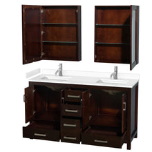 Load image into Gallery viewer, Wyndham Sheffield 60 Inch Double Bathroom Vanity in Espresso, White Cultured Marble Countertop, Undermount Square Sinks, Medicine Cabinets- Wyndham