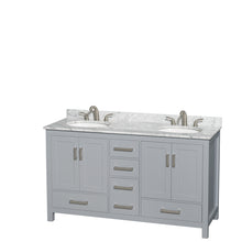 Load image into Gallery viewer, Wyndham Sheffield 60 Inch Double Bathroom Vanity in Gray, White Carrara Marble Countertop, Undermount Oval Sinks, and No Mirror- Wyndham