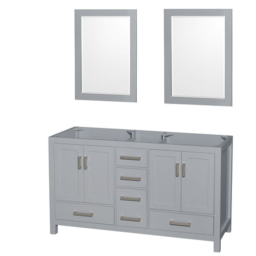 Wyndham Sheffield 60 Inch Double Bathroom Vanity in Gray, No Countertop, No Sinks, and 24 Inch Mirrors- Wyndham