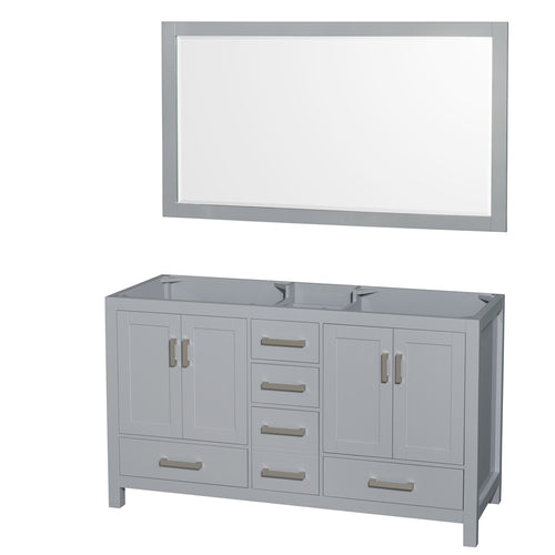 Wyndham Sheffield 60 Inch Double Bathroom Vanity in Gray, No Countertop, No Sinks, and 58 Inch Mirror- Wyndham