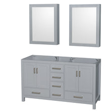 Load image into Gallery viewer, Wyndham Sheffield 60 Inch Double Bathroom Vanity in Gray, No Countertop, No Sinks, and Medicine Cabinets- Wyndham