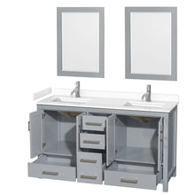 Load image into Gallery viewer, Wyndham Sheffield 60 Inch Double Bathroom Vanity in Gray, White Cultured Marble Countertop, Undermount Square Sinks, 24 Inch Mirrors- Wyndham