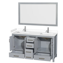 Load image into Gallery viewer, Wyndham Sheffield 60 Inch Double Bathroom Vanity in Gray, White Cultured Marble Countertop, Undermount Square Sinks, 58 Inch Mirror- Wyndham