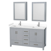 Load image into Gallery viewer, Wyndham Sheffield 60 Inch Double Bathroom Vanity in Gray, White Cultured Marble Countertop, Undermount Square Sinks, Medicine Cabinets- Wyndham