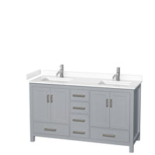 Load image into Gallery viewer, Wyndham Sheffield 60 Inch Double Bathroom Vanity in Gray, White Cultured Marble Countertop, Undermount Square Sinks, No Mirror- Wyndham