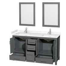 Load image into Gallery viewer, Wyndham Sheffield 60 Inch Double Bathroom Vanity in Dark Gray, Carrara Cultured Marble Countertop, Undermount Square Sinks, 24 Inch Mirrors- Wyndham