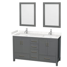 Load image into Gallery viewer, Wyndham Sheffield 60 Inch Double Bathroom Vanity in Dark Gray, Carrara Cultured Marble Countertop, Undermount Square Sinks, 24 Inch Mirrors- Wyndham