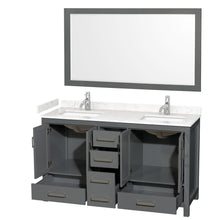 Load image into Gallery viewer, Wyndham Sheffield 60 Inch Double Bathroom Vanity in Dark Gray, Carrara Cultured Marble Countertop, Undermount Square Sinks, 58 Inch Mirror- Wyndham