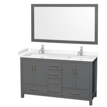 Load image into Gallery viewer, Wyndham Sheffield 60 Inch Double Bathroom Vanity in Dark Gray, Carrara Cultured Marble Countertop, Undermount Square Sinks, 58 Inch Mirror- Wyndham