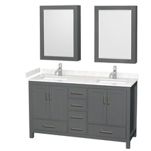 Load image into Gallery viewer, Wyndham Sheffield 60 Inch Double Bathroom Vanity in Dark Gray, Carrara Cultured Marble Countertop, Undermount Square Sinks, Medicine Cabinets- Wyndham