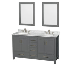 Load image into Gallery viewer, Wyndham Sheffield 60 Inch Double Bathroom Vanity in Dark Gray, White Carrara Marble Countertop, Undermount Oval Sinks, and 24 Inch Mirrors- Wyndham
