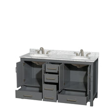 Load image into Gallery viewer, Wyndham Sheffield 60 Inch Double Bathroom Vanity in Dark Gray, White Carrara Marble Countertop, Undermount Oval Sinks, and No Mirror- Wyndham