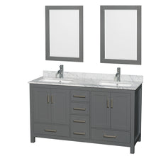 Load image into Gallery viewer, Wyndham Sheffield 60 Inch Double Bathroom Vanity in Dark Gray, White Carrara Marble Countertop, Undermount Square Sinks, and 24 Inch Mirrors- Wyndham