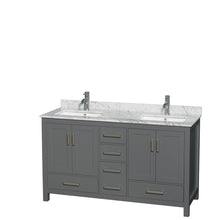 Load image into Gallery viewer, Wyndham Sheffield 60 Inch Double Bathroom Vanity in Dark Gray, White Carrara Marble Countertop, Undermount Square Sinks, and No Mirror- Wyndham