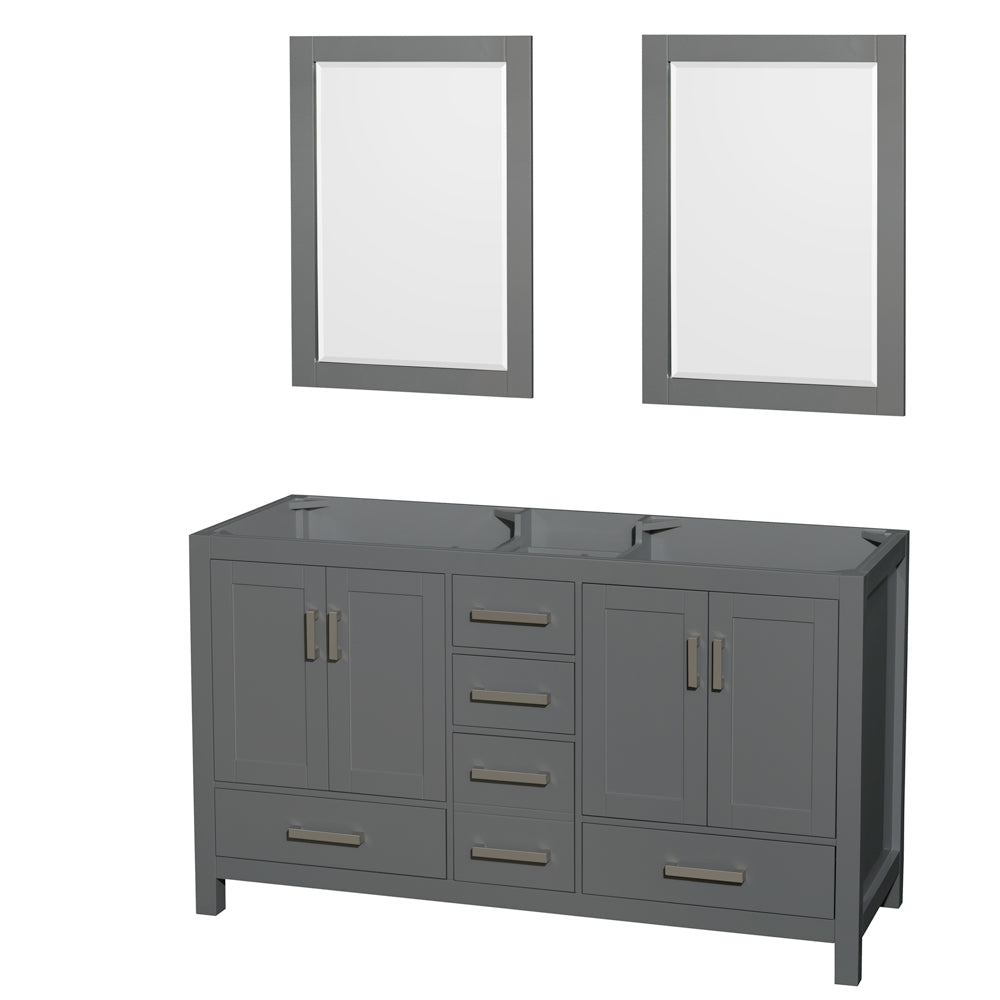 Wyndham Sheffield 60 Inch Double Bathroom Vanity in Dark Gray, No Countertop, No Sinks, and 24 Inch Mirrors- Wyndham