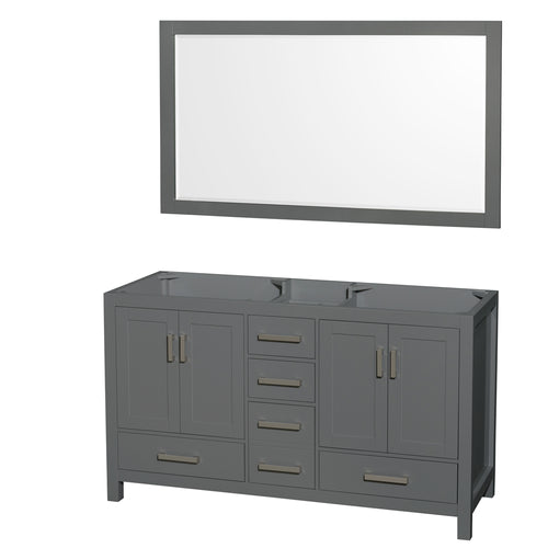Wyndham Sheffield 60 Inch Double Bathroom Vanity in Dark Gray, No Countertop, No Sinks, and 58 Inch Mirror- Wyndham