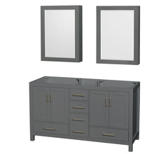 Load image into Gallery viewer, Wyndham Sheffield 60 Inch Double Bathroom Vanity in Dark Gray, No Countertop, No Sinks, and Medicine Cabinets- Wyndham