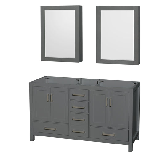 Wyndham Sheffield 60 Inch Double Bathroom Vanity in Dark Gray, No Countertop, No Sinks, and Medicine Cabinets- Wyndham