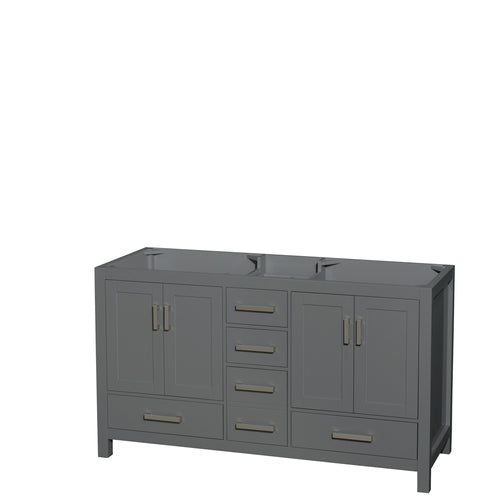Wyndham Sheffield 60 Inch Double Bathroom Vanity in Dark Gray, No Countertop, No Sinks, and No Mirror- Wyndham
