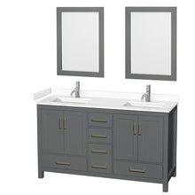 Load image into Gallery viewer, Wyndham Sheffield 60 Inch Double Bathroom Vanity in Dark Gray, White Cultured Marble Countertop, Undermount Square Sinks, 24 Inch Mirrors- Wyndham