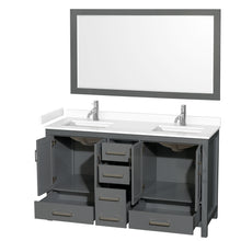 Load image into Gallery viewer, Wyndham Sheffield 60 Inch Double Bathroom Vanity in Dark Gray, White Cultured Marble Countertop, Undermount Square Sinks, 58 Inch Mirror- Wyndham