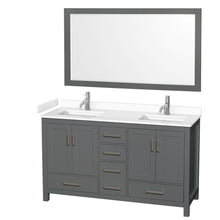Load image into Gallery viewer, Wyndham Sheffield 60 Inch Double Bathroom Vanity in Dark Gray, White Cultured Marble Countertop, Undermount Square Sinks, 58 Inch Mirror- Wyndham