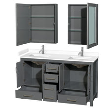 Load image into Gallery viewer, Wyndham Sheffield 60 Inch Double Bathroom Vanity in Dark Gray, White Cultured Marble Countertop, Undermount Square Sinks, Medicine Cabinets- Wyndham
