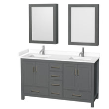 Load image into Gallery viewer, Wyndham Sheffield 60 Inch Double Bathroom Vanity in Dark Gray, White Cultured Marble Countertop, Undermount Square Sinks, Medicine Cabinets- Wyndham