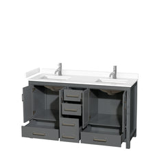Load image into Gallery viewer, Wyndham Sheffield 60 Inch Double Bathroom Vanity in Dark Gray, White Cultured Marble Countertop, Undermount Square Sinks, No Mirror- Wyndham
