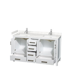 Load image into Gallery viewer, Wyndham Sheffield 60 Inch Double Bathroom Vanity in White, Carrara Cultured Marble Countertop, Undermount Square Sinks, No Mirror- Wyndham