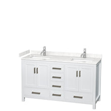 Load image into Gallery viewer, Wyndham Sheffield 60 Inch Double Bathroom Vanity in White, Carrara Cultured Marble Countertop, Undermount Square Sinks, No Mirror- Wyndham
