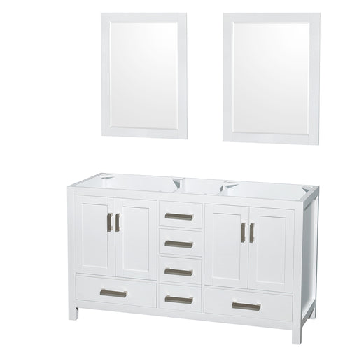 Wyndham Sheffield 60 Inch Double Bathroom Vanity in White, No Countertop, No Sinks, and 24 Inch Mirrors- Wyndham