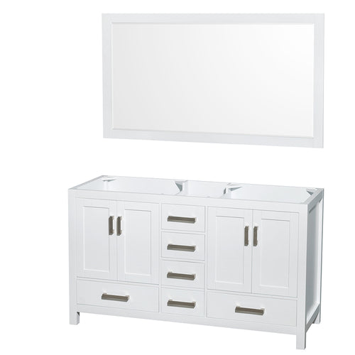 Wyndham Sheffield 60 Inch Double Bathroom Vanity in White, No Countertop, No Sinks, and 58 Inch Mirror- Wyndham