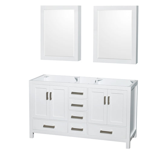 Wyndham Sheffield 60 Inch Double Bathroom Vanity in White, No Countertop, No Sinks, and Medicine Cabinets- Wyndham