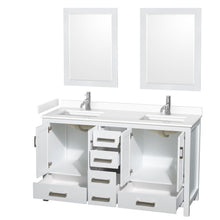 Load image into Gallery viewer, Wyndham Sheffield 60 Inch Double Bathroom Vanity in White, White Cultured Marble Countertop, Undermount Square Sinks, 24 Inch Mirrors- Wyndham