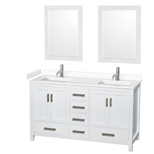 Load image into Gallery viewer, Wyndham Sheffield 60 Inch Double Bathroom Vanity in White, White Cultured Marble Countertop, Undermount Square Sinks, 24 Inch Mirrors- Wyndham