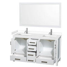 Load image into Gallery viewer, Wyndham Sheffield 60 Inch Double Bathroom Vanity in White, White Cultured Marble Countertop, Undermount Square Sinks, 58 Inch Mirror- Wyndham