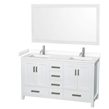 Load image into Gallery viewer, Wyndham Sheffield 60 Inch Double Bathroom Vanity in White, White Cultured Marble Countertop, Undermount Square Sinks, 58 Inch Mirror- Wyndham