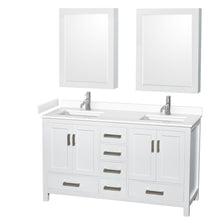 Load image into Gallery viewer, Wyndham Sheffield 60 Inch Double Bathroom Vanity in White, White Cultured Marble Countertop, Undermount Square Sinks, Medicine Cabinets- Wyndham