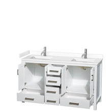 Load image into Gallery viewer, Wyndham Sheffield 60 Inch Double Bathroom Vanity in White, White Cultured Marble Countertop, Undermount Square Sinks, No Mirror- Wyndham