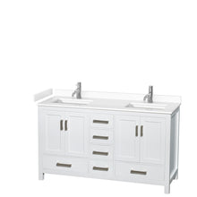 Load image into Gallery viewer, Wyndham Sheffield 60 Inch Double Bathroom Vanity in White, White Cultured Marble Countertop, Undermount Square Sinks, No Mirror- Wyndham