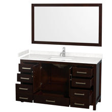 Load image into Gallery viewer, Wyndham Sheffield 60 Inch Single Bathroom Vanity in Espresso, Carrara Cultured Marble Countertop, Undermount Square Sink, 58 Inch Mirror- Wyndham