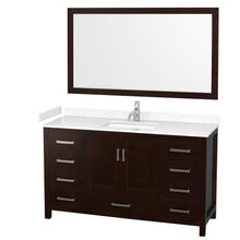 Load image into Gallery viewer, Wyndham Sheffield 60 Inch Single Bathroom Vanity in Espresso, Carrara Cultured Marble Countertop, Undermount Square Sink, 58 Inch Mirror- Wyndham