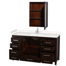 Load image into Gallery viewer, Wyndham Sheffield 60 Inch Single Bathroom Vanity in Espresso, Carrara Cultured Marble Countertop, Undermount Square Sink, Medicine Cabinet- Wyndham